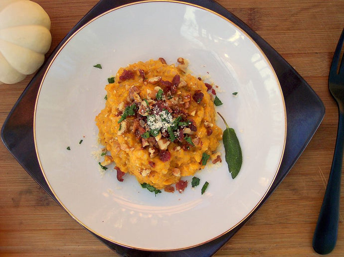 Pumpkin Risotto With Bacon and Walnuts