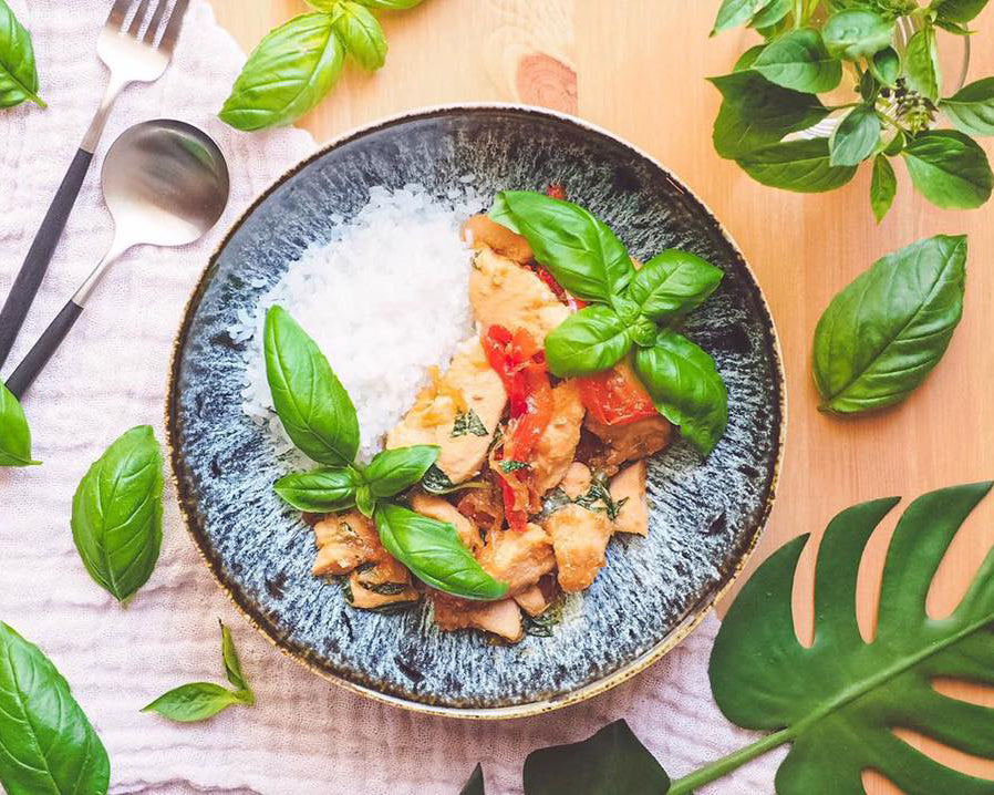 Asian Basil Chicken and Rice Bowl