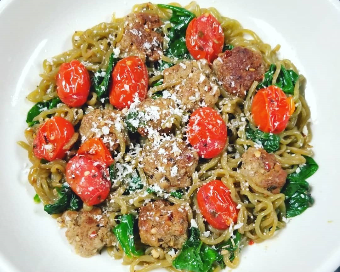 Italian Meatball Dinner with Miracle Noodle Spinach Angel Hair