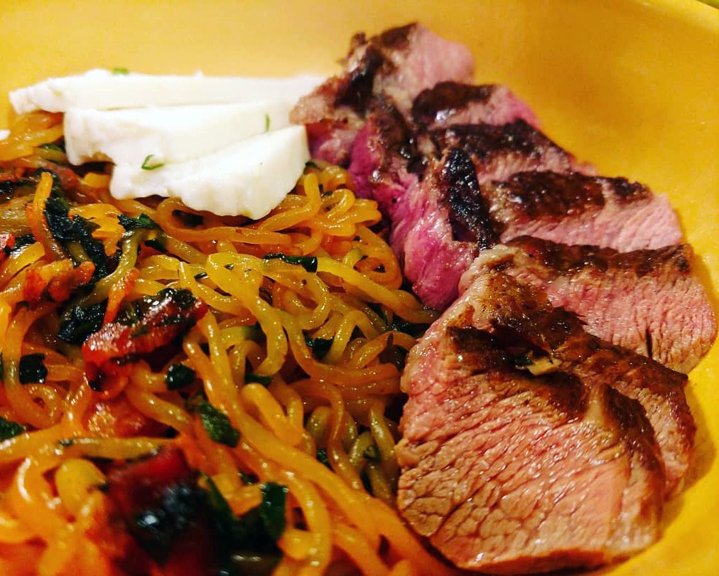 Lamb Steak and Cheese with Bacony Miracle Noodle