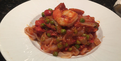 Marco's Jumbo Shrimp, Cherry Tomatoes, Peas and Miracle Noodle